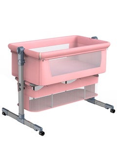Buy Compact Portable Bedside Crib,Newborn Mobile Baby Bed Folding Travel Cot with Mattresses and Packaging Bags Height Adjustable Cradle New Born,Pink (Pink) in UAE