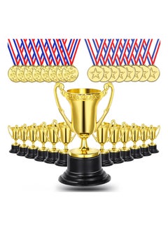 اشتري 24Pcs Kids Mini Gold Awards Trophy Includes Small Plastic Trophy Cup 3.34'' and Winner Medals 1.4'' for Party Favors School Sports Events Prize Competition في الامارات