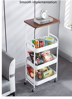 Buy Metal Storage Cart with Table Cart -4 Tier Rolling Cart, Organizer Cart,with Lockable Wheels, for LivingRoom, Bathroom, Bedroom, Office.Kitchen (White) in Saudi Arabia