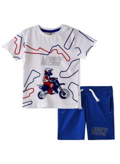 Buy Baby Boys 2 piece Set - T-Shirts & Shorts - Off-White and Blue (100% Cotton)- VJ in UAE