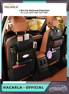 Buy 2 Packs PU Leather Car Seat Back Organizer Kick Mats Back Seat Protector Seat Protector With Cup Holder Universal Seat Covers Travel Accessories in UAE