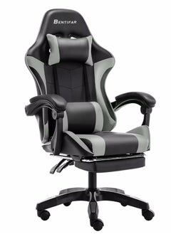 Buy Ergonomic  Gaming Chair, Adjustable Office Chair with High Backrest, PU Leather Upholstery, Lumbar Support, Padded Armrests, Headrest and Footrest, Grey in Saudi Arabia