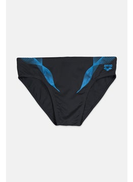 اشتري Men Brand Logo Swimwear Brief, Black and Blue في السعودية