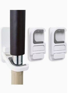 Buy Mop Holder Broom and Mop Clips Self-Adhesive No Drilling Wall Mounted Mop Holder 3 pieces in UAE