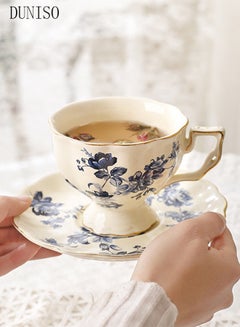 اشتري French Retro Phnom Penh Tea Cups and Saucers Set Porcelain Tea Set for Tea Party Floral Afternoon Tea Cups Saucer for Coffee Milk Kitchen and Drawing Room في الامارات