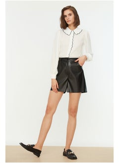 Buy Black Faux Leather Woven Shorts with Pockets TWOAW21SR0014 in Egypt