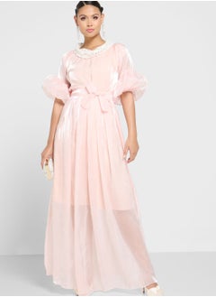 Buy Balloon Sleeve Broidered Tiered Dress in UAE