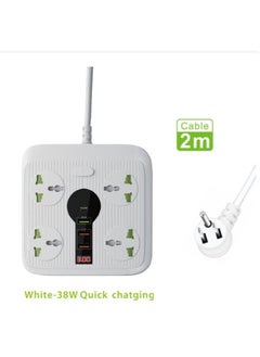 Buy Power Strip Surge Protector with USB - Extension Cord Flat Plug with Widely 4 AC Outlet and 3 USB 1 PD, LED Small Desktop Station with 6 ft Power Cord, Compact Socket for Travel, Home and Office in UAE