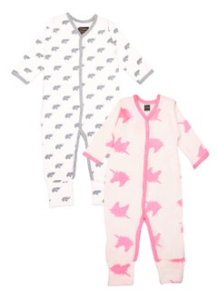 Buy Kidbea 100% Organic Cottton Romper Bodysuit Jumpsuit Combo 2 Designs Colorelephant and unicorn Printed in UAE