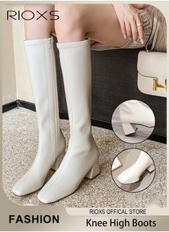 Buy Women's Over The Knee High Boots, Ladies Classic Thigh High Boots, Side Zipper Mid-heel Rider Boots, Fashionable Comfortable Knee High Boots, Long Tube Knee-Length Boots, Versatile Enough to Suit Various Occasions in UAE