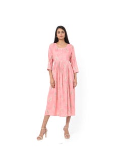 Buy SHORT PINK COLOUR STYLISH HIGH QUALITY PRINTED WITH FRONT BUTTONED STYLED ARABIC KAFTAN JALABIYA DRESS in UAE