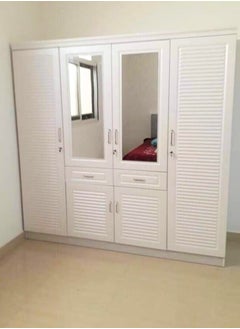 Buy Modern 4-Door Wooden Wardrobe Cabinet With Cloth Hange And Mirror Color - White in UAE