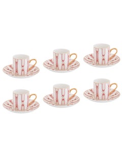 Buy porcelain Turkish coffee set 12 piece red color with gold line in Saudi Arabia