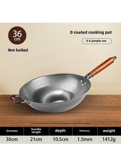 Buy Non-Stick Uncoated Stir Fry Pan 36cm [round bottom edge] 1.5 thick wooden iron pot in UAE