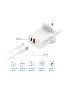 Buy 18W USB Fast Wall Charger Adapter Compatible with Apple iPhone 12/Pro/Max/Mini/SE/11/X XS, iPad Air/Pro, Galaxy S20/Note20/10, HUAWEI P40 in UAE