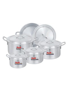 Buy Majestic HOM 1x5 Aluminium Cookware Set – 5 Pcs Cooking & Stock Pot Set with Lids, Sizes 18-28 cm (2.5-9.5 Ltr), High-Grade Aluminium, Shiny Metal Finish, Dishwasher Safe, Durable Construction in UAE