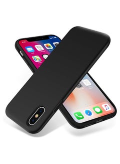 Buy Compatible with iPhone X/Xs Case 5.8 Inch Slim Liquid Silicone 4 Layers Soft Gel Rubber Shockproof Protective Phone Case with Anti Scratch Microfiber Lining (Black) in Egypt