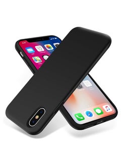 Buy Compatible with iPhone X/Xs Case 5.8 Inch Slim Liquid Silicone 4 Layers Soft Gel Rubber Shockproof Protective Phone Case with Anti Scratch Microfiber Lining (Black) in Egypt