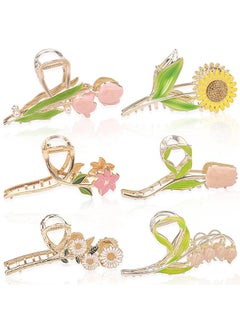 Buy 6Pcs Large Metal Flower Hair Claw Clips, Tulip Hair Claw Clip, Sunflower Hair Clips, Non-Slip No Broken Hair Clamps, Lily Flower Hair Hold Clip for Women Thin and Thick Hair in UAE