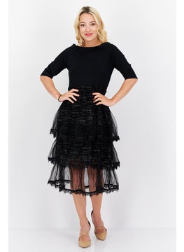 Buy Women Ruffled Midi Dress, Black in UAE