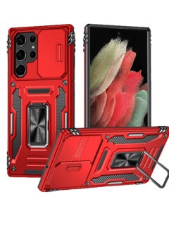 Buy Protective Phone Case with Rotating Ring Kickstand for Samsung Galaxy S22 Ultra - Red in Saudi Arabia