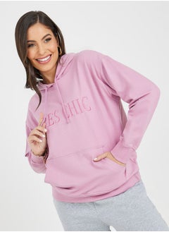 اشتري Oversized Regular Length Hoodie with Embroidered Slogan في السعودية