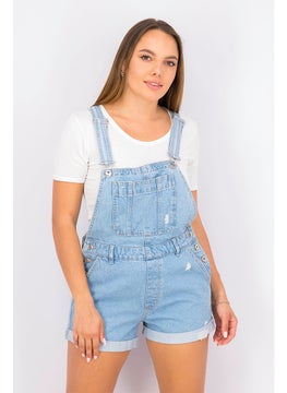 اشتري Women Dungaree Style Ripped Denim Shorts, Denim Blue في السعودية