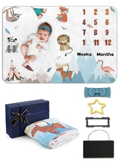 Buy Baby Monthly Milestone Blanket  - Baby Photo Blanket for Newborn Baby Shower, Monthly Blanket for Baby Pictures Includes 1 Headband 1 Message Board 2 Frames 1 Packing Box in UAE