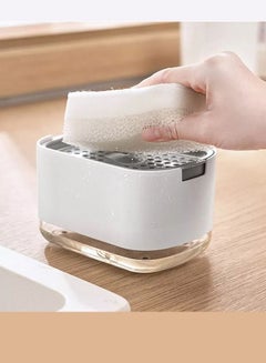 Buy Rack Store Dish Soap Dispenser With Sponge Holder 2 in 1 Countertop Dish Wash Kitchen Liquid Hand Pump Dispenser White Color in UAE
