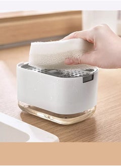 Buy Rack Store Dish Soap Dispenser With Sponge Holder 2 in 1 Countertop Dish Wash Kitchen Liquid Hand Pump Dispenser White Color in UAE