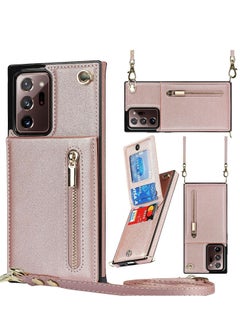 اشتري Phone Case For Samsung Galaxy Note 20 Ultra 6.9 Inch Shockproof Protective Zipper Pocket Purse Handbag Shoulder Strap Stylish Cover(Rose Gold) في الامارات