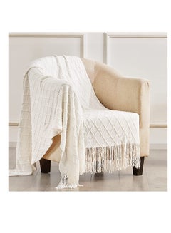 Buy Knitted Throw Blankets for Couch Sofa and Bed Lightweight Soft Knit Blanket with Tassel Decorative Cozy Farmhouse Throw Blankets for Women and Man 50x60 Cream Whited in Saudi Arabia