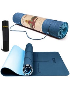 Buy Robust TPE Yoga Mat Double Layer Anti-Slip Eco Friendly Texture surface (Size 183cmx 61cm) SGS Certified Position Liens & Hanging Band, Home/Gym Workout Sports Exercise Sports Mattress-Blue in UAE