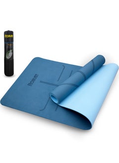 Buy Robust TPE Yoga Mat Double Layer Anti-Slip Eco Friendly Texture surface (Size 183cmx 61cm) SGS Certified Position Liens & Hanging Band, Home/Gym Workout Sports Exercise Sports Mattress-Blue in UAE