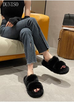 Buy Women's Fuzzy Slippers with Two Band Comfy Plush House Slippers for Indoor Outdoor Fluffy Open Toe Warm Breathable Anti-skid Sole Gift Slippers for Women and Girls in Saudi Arabia