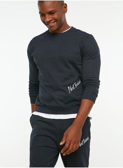 Buy Navy Blue Tracksuit Set Regular/Normal Cut With Fleece Text Embroidery Inside Warm Keeping TMNAW21EM0082 in Egypt