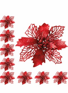 اشتري Glitter Poinsettia Flowers Artificial, 10 Pcs Red Decorations Tree Ornaments for Holiday/Seasonal/Wedding Party Wreath DIY Decors في الامارات
