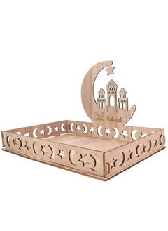 Buy GGEROU Wooden Eid Mubarak Boxwood Dessert Tray Ramadan Kareem Moon Star Shape Tray Holding Plate in UAE