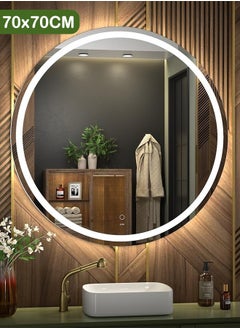 Buy Modern LED Round Bathroom Vanity Mirror, Color Temperature Adjustable,  Easy to Install, Wall Mounted Makeup Mirror with Smart Touch Button And Black Frame Size70*70CM in Saudi Arabia