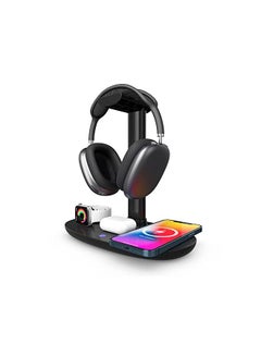 Buy Headphone Stand With Wireless Charger 4 In 1 Fast Wireless Charging Station For Air Pods Max Pro 2 Iwatch 7 6 5 4 3 2 1 Se And Fo Iphone 13 12 11 Xs Xr X 8 Series For Desktop Table Game Black in Saudi Arabia