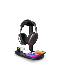 Buy Headphone Stand With Wireless Charger 4 In 1 Fast Wireless Charging Station For Air Pods Max Pro 2 Iwatch 7 6 5 4 3 2 1 Se And Fo Iphone 13 12 11 Xs Xr X 8 Series For Desktop Table Game Black in Saudi Arabia