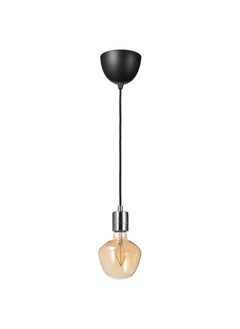 Buy Pendant Lamp With Light Bulb Nickel Plated Bell Shaped Brown Clear Glass in Saudi Arabia