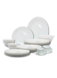 اشتري Melrich 38 Piece Opal ware Dinner Set 6 Dinner Plate 6 Dessert Plate 6 Soup Plate 6 Bowls 1 Serving Bowl 1 Serving Plate 6 Cup and 6 Saucer Dishwasher Safe في الامارات