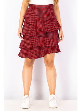 Buy Women Checkered Tiered Mini Skirt, Red/Black in UAE