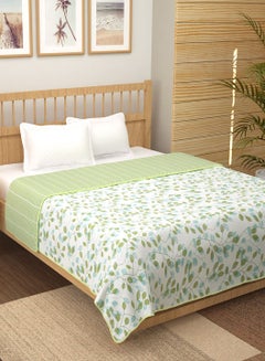 Buy Summer Dohar/AC Blanket 100% Cotton 150 GSM Reversible,Light Weight, three layer design,Leaf printed 225cm X 235cm for double bed (White & Lime) in UAE
