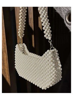 Buy Handmade bag - handbag - fluffy pearls White in Egypt