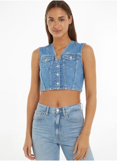 Buy Pocket Detail Denim Vest Jacket in UAE