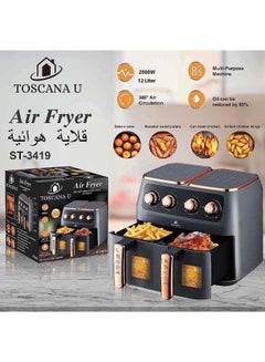 Buy 12 Liter 2800W Double Air Fryer with Variable Temperature Control in Saudi Arabia
