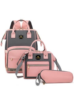 اشتري 133 3 Pcs Baby Maternity Diaper Fashion Waterproof Multifunctional large capacity backpack bag - Pink/Grey في مصر