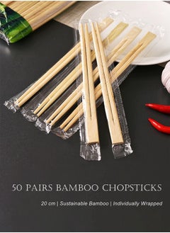 Buy 50 Pairs Individually Wrapped Disposable Bamboo Chopsticks 20CM in Saudi Arabia